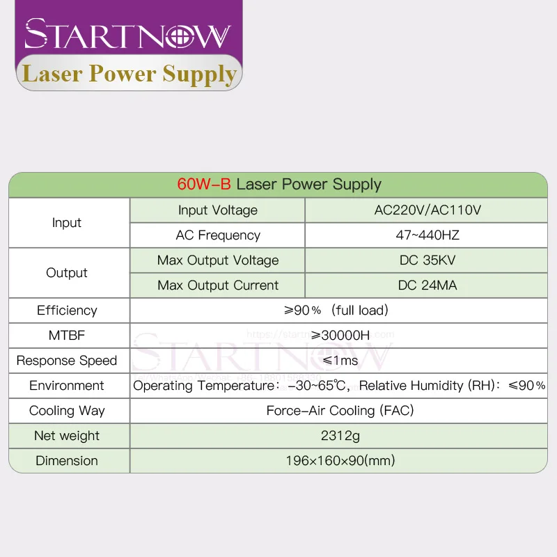 Startnow 60W B лазерный генератор CO2 источник питания с сетевым портом DC выход 35 кВ 24 мА