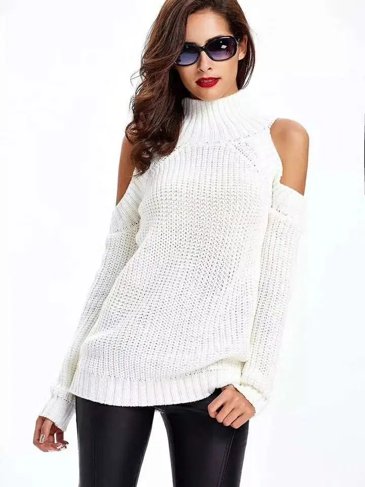 Свитер женский осенний сексуальный открытый плечо Свободный вязаный свитер