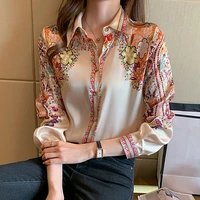print blouse women turn down collar chiffon shirt women 2022 spring autumn long sleeve top fashion clothes button cardigan femme