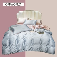 offworld 34pcs luxury silk satin jacquard duvet cover bedding set color match double sided washed bed linen staple cotton suits