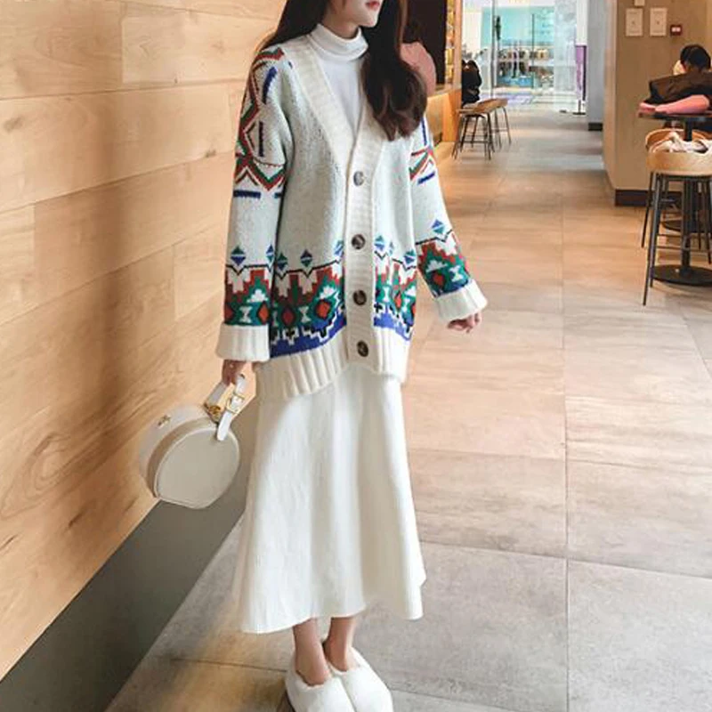 Женский свитер в этническом стиле Hirsionsan Свободный Вязаный Кардиган большого