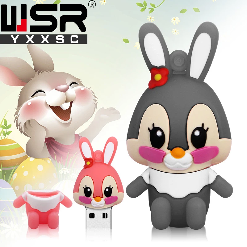 Wsryxxsc мультяшный розовый кролик usb флеш накопитель водонепроницаемый 64 ГБ 32 16 8 4