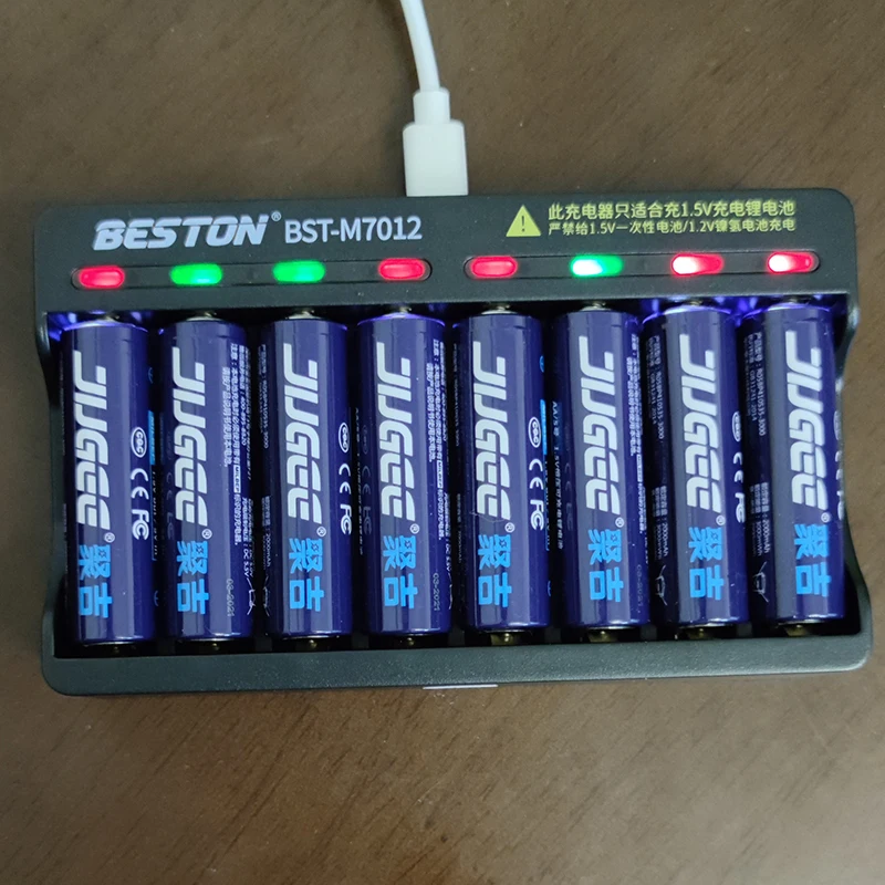 

JUGEE 8pcs 1.5v 3000mWh AA 2000mah rechargeable Li-polymer li-ion polymer lithium battery +one 8-port charger