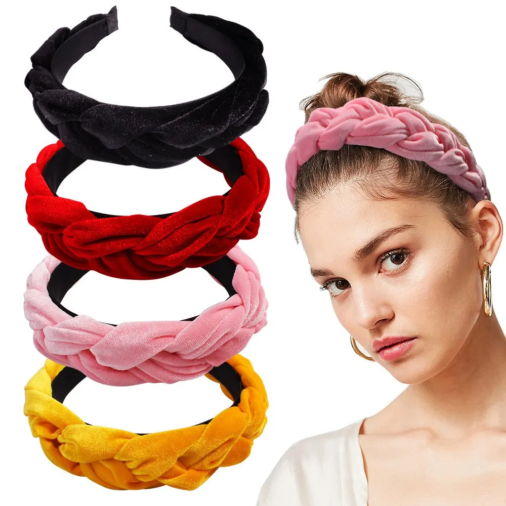 

FASACC Fashion Girl Braid Velvet Hoop Hairband Twist Wide Hairbands Bezel Turban Women Headband Headwear Woman Hair Accessories