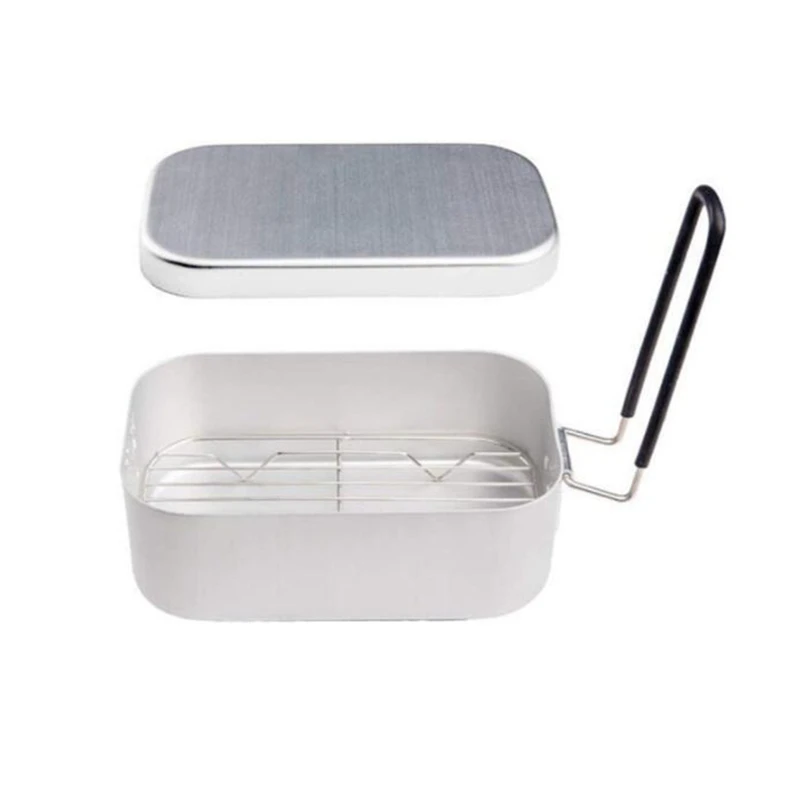 

Aluminum Rectangular Lunch Box Foldable Handle Metal Bento Food Picnic Container for Outdoor Travel Camping Picnic