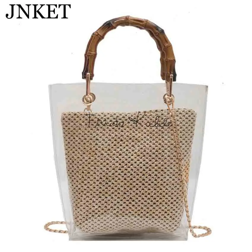 

JNKET Новая женская прозрачная сумка 2 в 1, модная Большая вместительная ПВХ сумка-желе, сумка через плечо