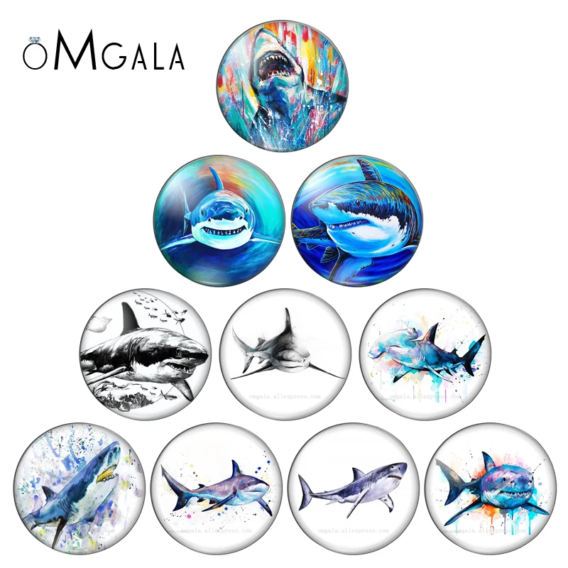 Модные акварельная картина с изображением акулы 10 шт. 12 мм/18 мм/20 мм/25 мм кабошоны