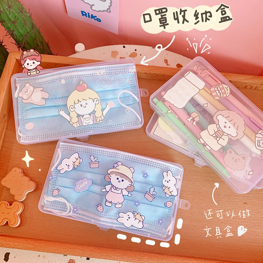 

Kawaii Girl Plastic Storage Container Transparent Mask Storage Box Mask Case Storage Box Face Mask Case Organizer boxes