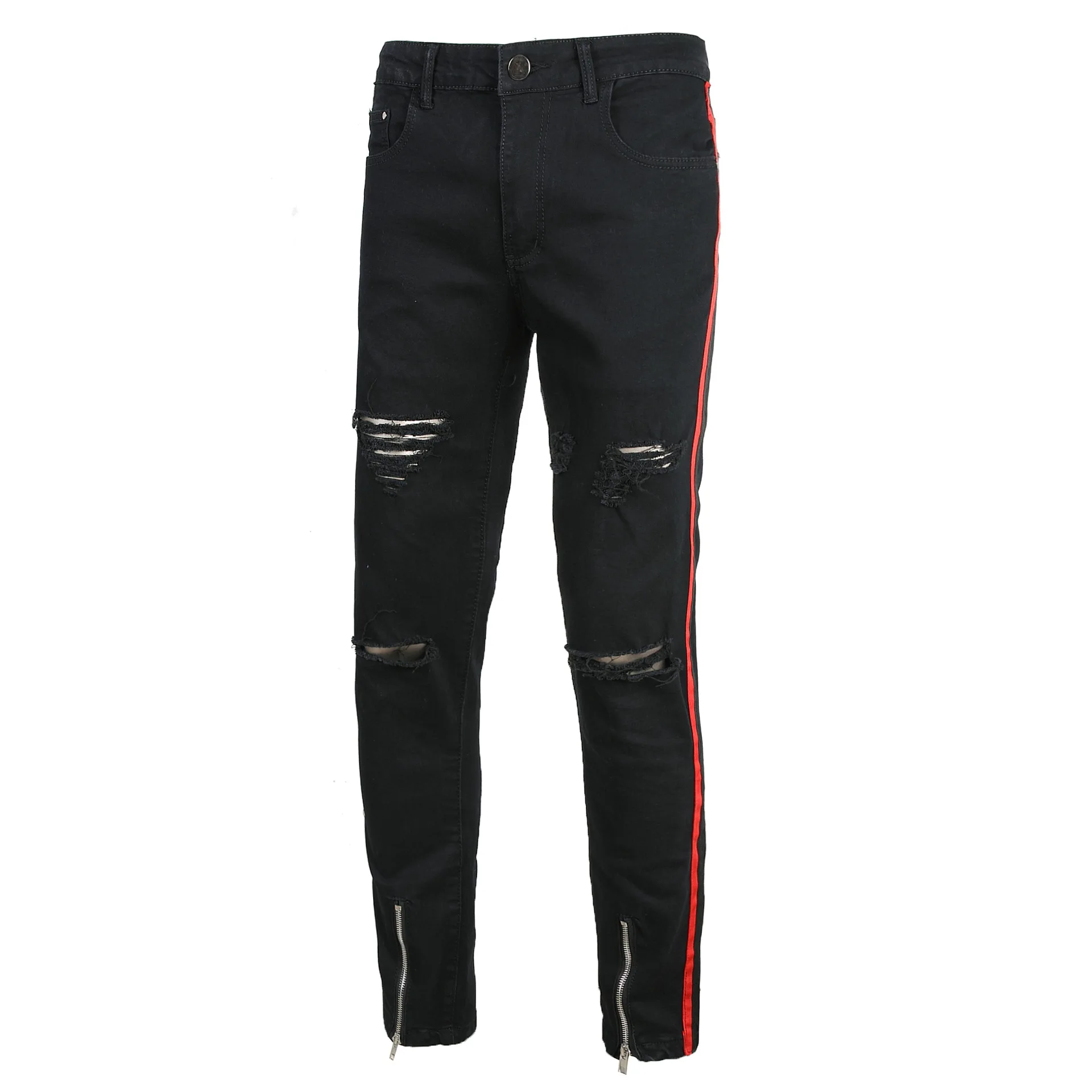 Men's Ribbon Black Hole Stretch Zip Jeans Stretch Denim Pants Slim Fit Trousers classic jeans male Designer Casual skinny