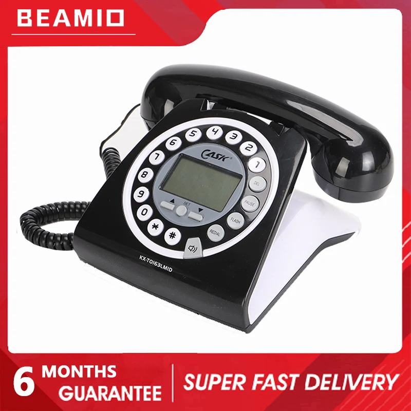 Beamio FSK/DTMF Wired Telephone With Ringtone Adjustment Pulse Tone Corded Landline Phone For Desk Home Office Bedroom Red