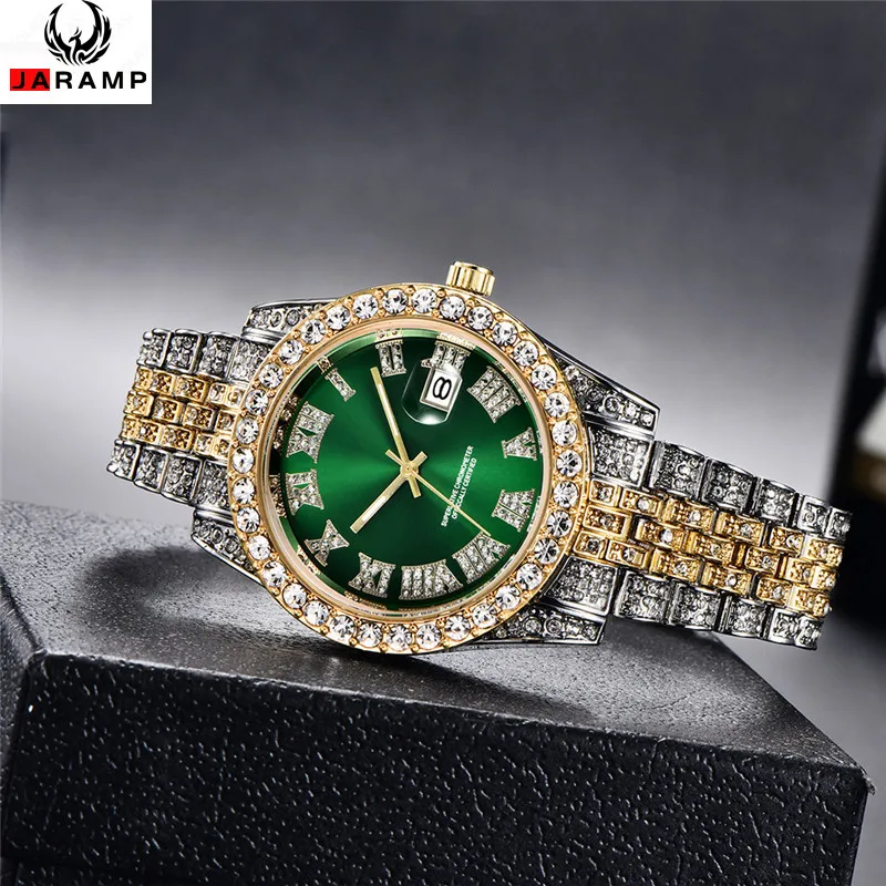 

2021 New Gold Silver Color Cubic Zirconia Watches Hip Hop Fashion High Quality Diamond Bracelet Stainless Steel For Gift