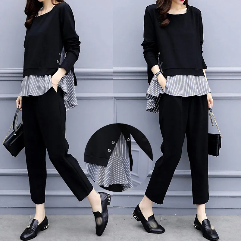 Комплект из двух предметов для женщин топ в полоску с длинным рукавом и брюки