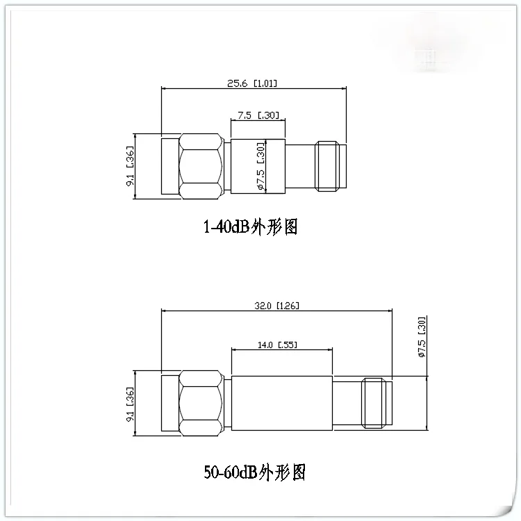2 Вт SMA DC-6.0GHz коаксиальный Фиксированный аттенюатор 1- 60dB затухание значение