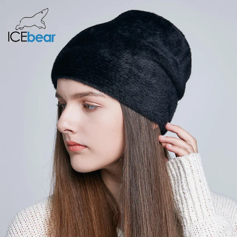 ICEbear Женские шапки для зимы имитация шерсти толстые шапки для женщин однотонные новые брендовые шапки E-MX18119 - Цвет: 01