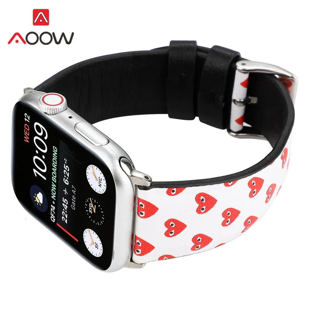Кожаный ремешок для часов с камуфляжной печатью для Apple Watch, 40 мм, 44 мм, 38 мм, 42 мм, браслет с сердечками для мужчин и женщин, ремешок для iWatch 1, 2, 3, 4