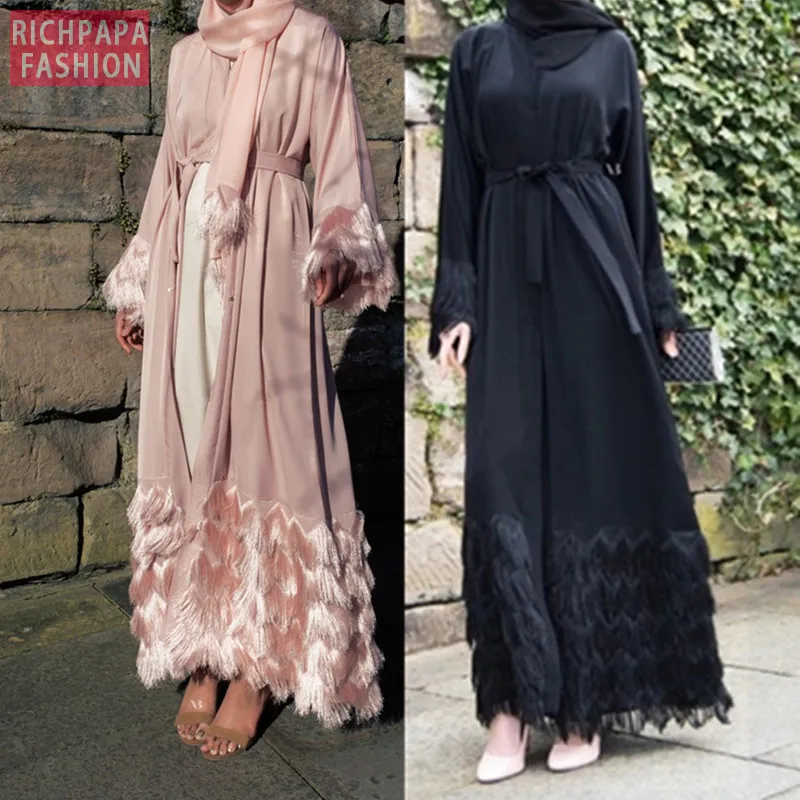 Кисточки кафтан Дубай абайя кимоно халат мусульманский хиджаб женское платье