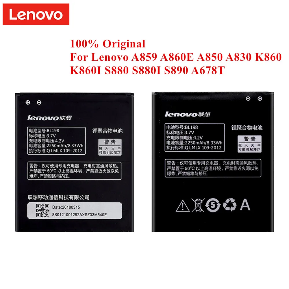 100% Оригинальный Батарея BL198 для Lenovo A859 A860E S890 A850 A830 A678T S880I K860 K860I 2250 мА/ч запасная