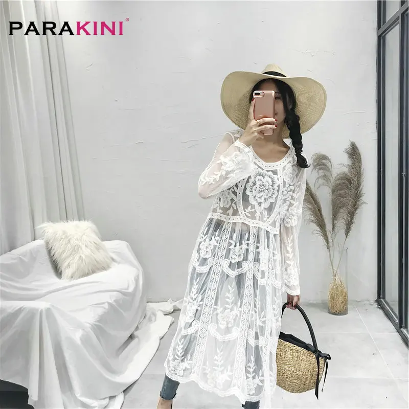 PARAKINI, хлопковая туника с круглым вырезом, саронг, купальный костюм, накидка, бикини,, для женщин, кружевная накидка, пляжная одежда, открытая, мини, Пляжное Платье
