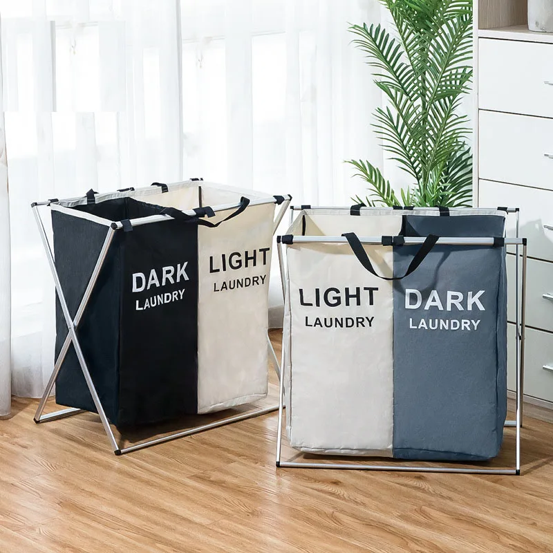 

2/3 Grid Foldable Cloth Storage Basket Organizer Home Waterproof Hamper With Bracket Laundry Basket