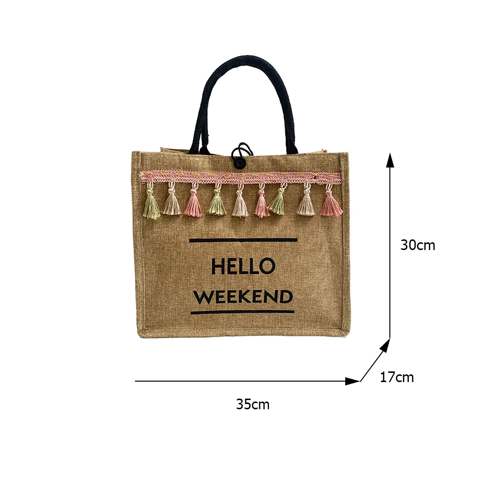 

Women Bag Summer Beach Handbags Large Capacity Lady Tassel Shoulder Bag Letters Linen Totes Casual Girls Travel Shopping Bag