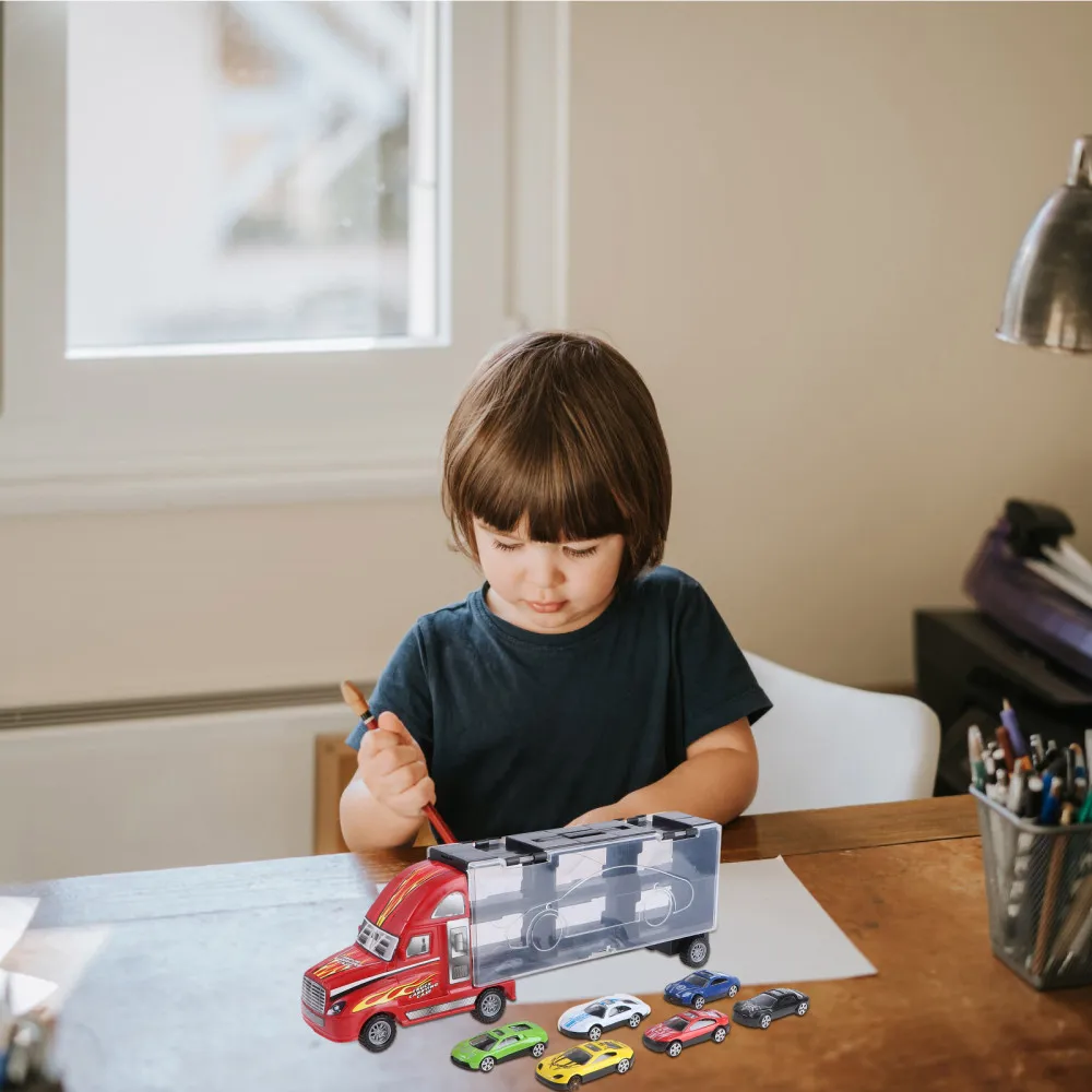 

Kids Boys Car Model Inertia Portable Transport Truck Engineering Vehicle Model Alloy Metal Flatbed Trailer Trucks Toys