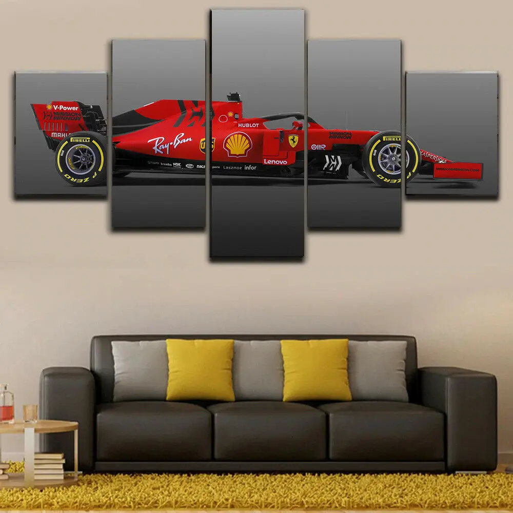 

5 Piece Canvas Wall Arts Formula 1 Ferrari Racing Car Poster Living Room HD Modern Picture Bedroom Modular Home Decoration