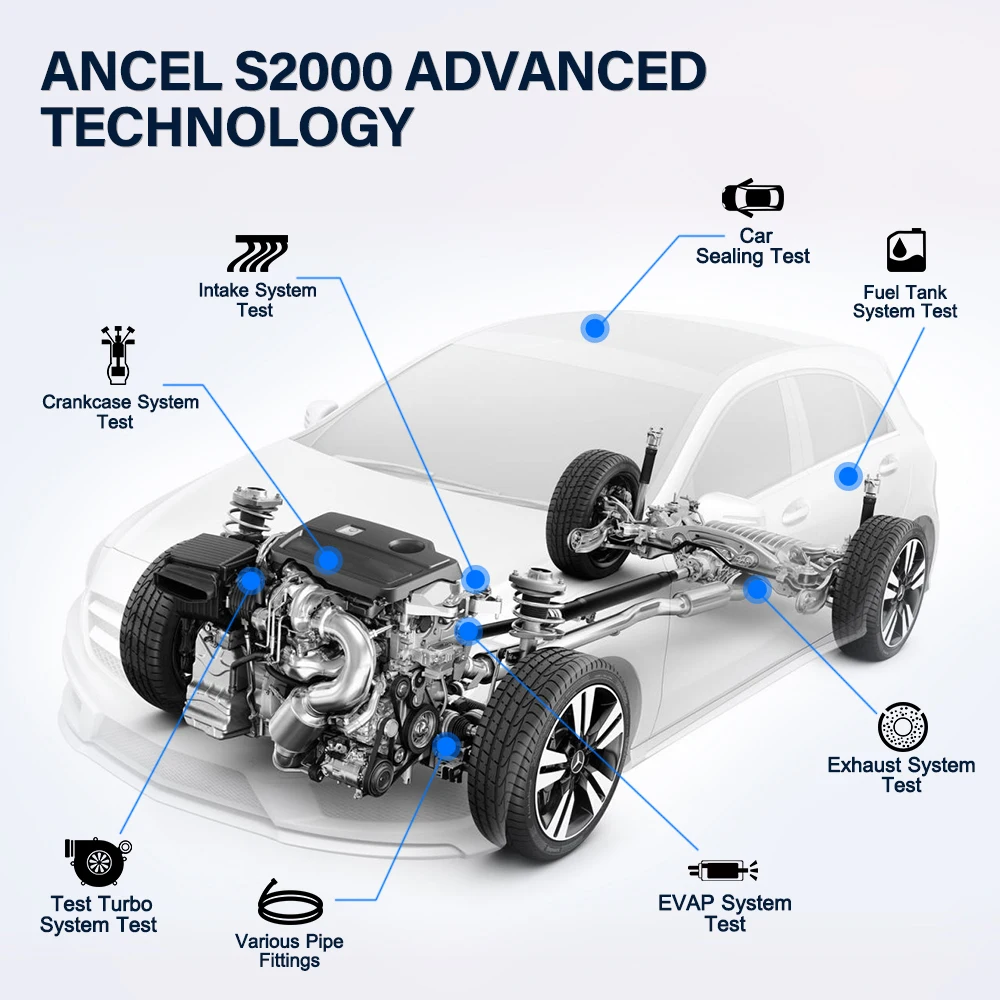 ANCEL S2000 Smoke Detector Car EVAP Pipe Leak Locator Analyzer Tester Automotive Vacuum Generator Diagnostic Tool |