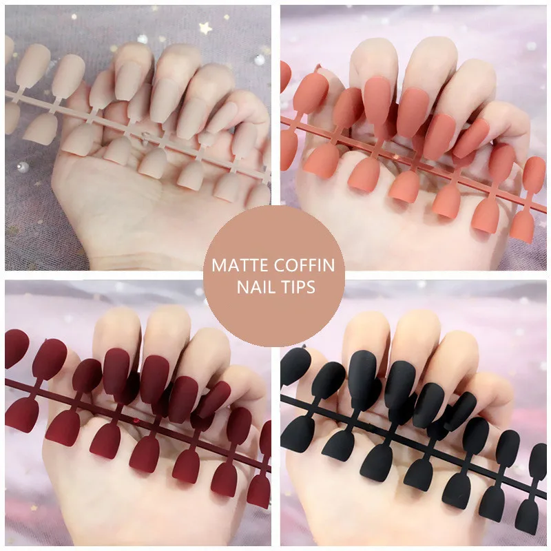 

24pcs Frosted Matte Fake Nails Coffin Nail Tips Press On Ballet Fake False Nails Manicure Full Cover Art Nails For Girls