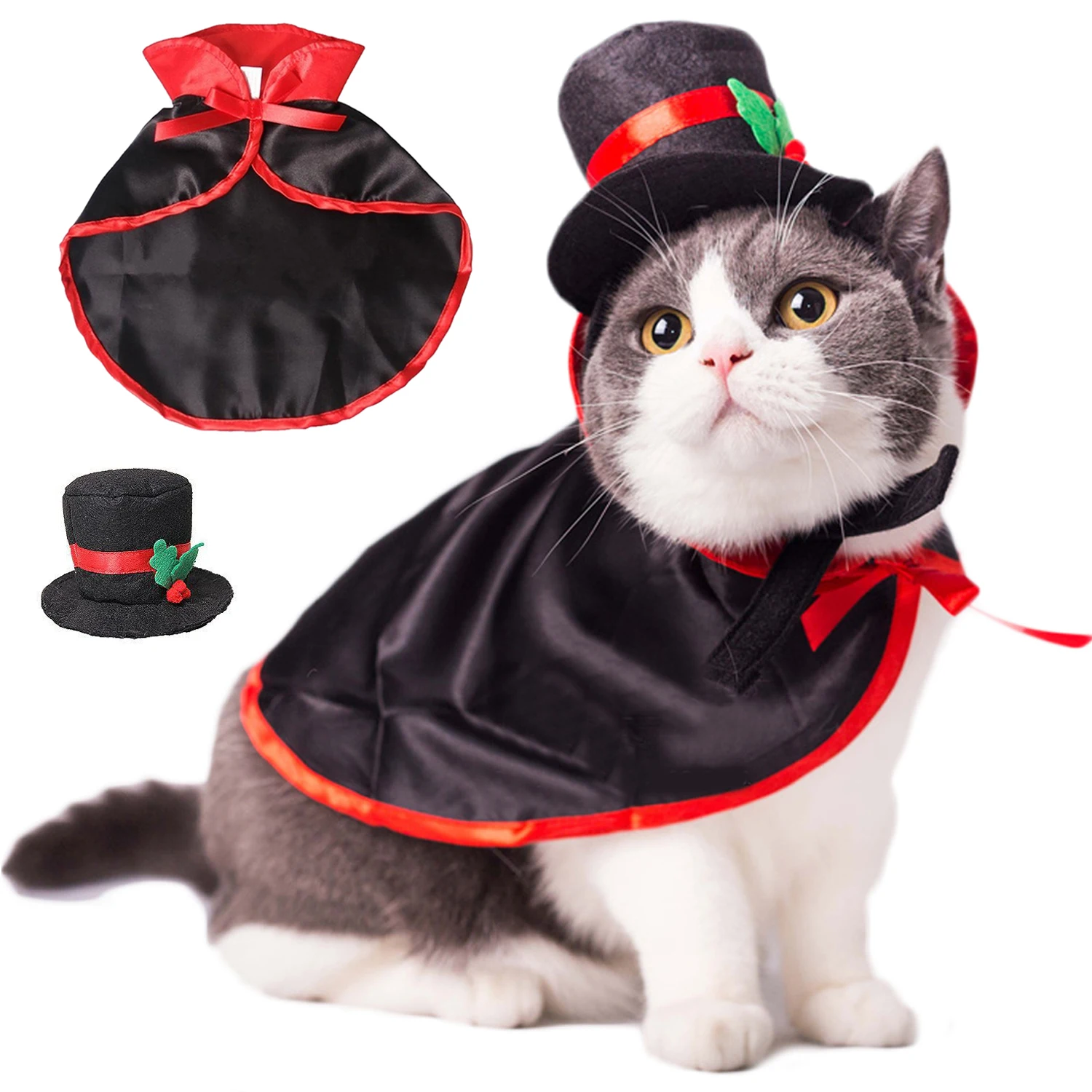 cloak and hat Модный комплект костюмов для домашних животных на Хэллоуин, милый Плащ Вампира, головной убор для собак с рогами для косплея, аксессуары для одежды для домашних животных - Цвет: cloak and hat