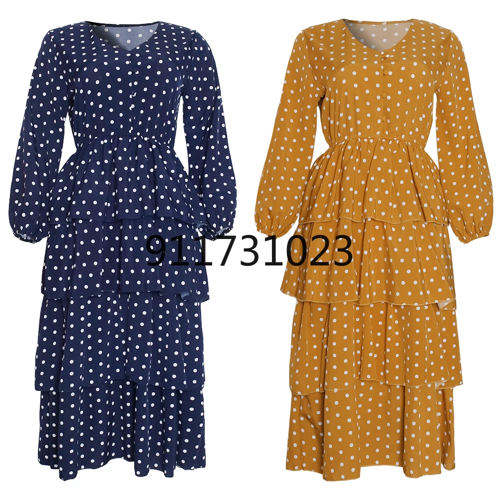 African Print Dresses For Women 2021 Polk Dot Evening Party Dress Ladies Tutu Fashion Kaftan Djellaba Femme European Clothing |
