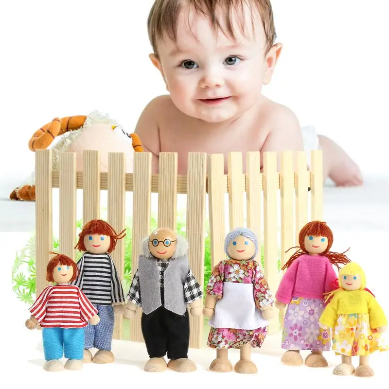 

Деревянные гибкие фигурки кукол, одетые персонажи, детские игрушки для ролевых игр, счастливые Семейные куклы, аксессуары для дома
