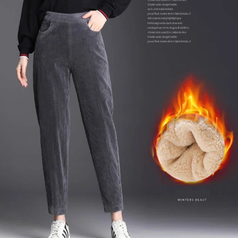 Брюки женские вельветовые утепленные с высокой талией на осень/зиму | Спорт и