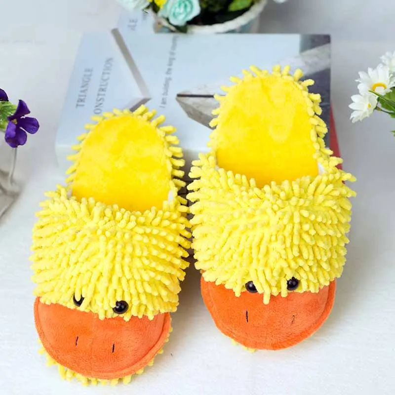 Теплые женские тапочки с желтой уткой для влюбленных зимние плюшевые домашние