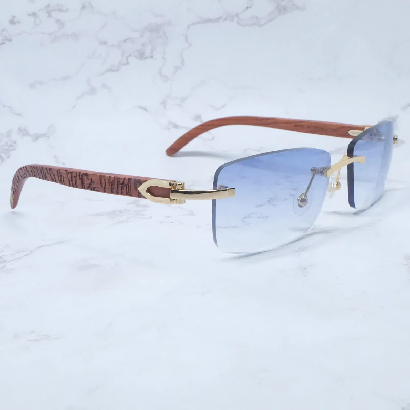 Винтажные Солнцезащитные очки без оправы деревянные солнцезащитные мужские