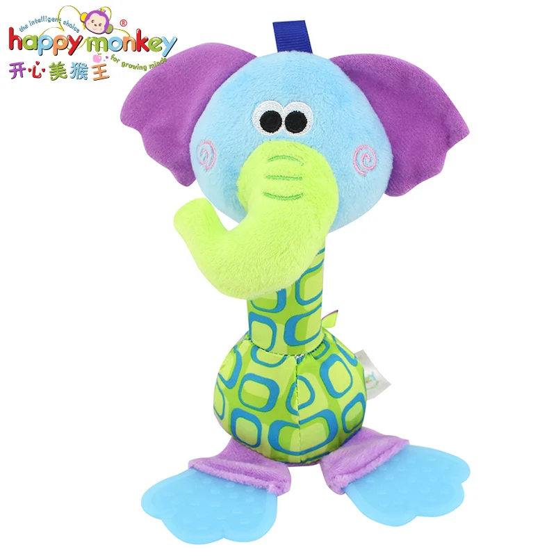 Elephant Happy monkey 22 см погремушки детские плюшевые игрушки мягкие колокольчики с прорезывателем животных модель младенческой 0-12 месяцев brinquedos - Цвет: Elephant