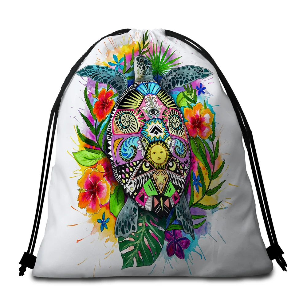 Черепаха жизнь от Пикси холодное искусство большое круглое пляжное полотенце черепаха микрофибра летнее одеяло с кисточкой Toalla богемный пляжный коврик