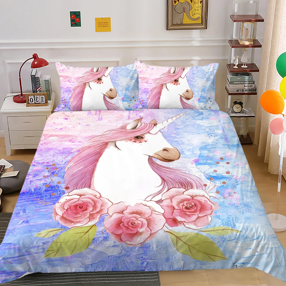 

Children Bedding Set Luxury Duvet Cover Set Unicorn Printing Modern Home Bed Set Pillowcase Room Decor