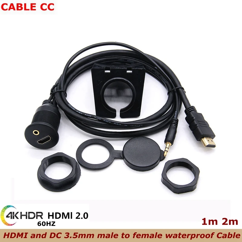 

4KHDMI-compatible and DC 3.5mm male to female Embedded Instrument Panel Waterproof Installation Cable For Ships and Automobiles