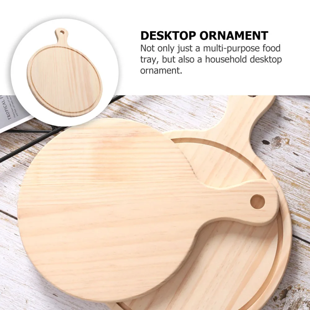 

1pc Practical Food Serving Tray Useful Snack Wooden Plate with Handle (Beige)