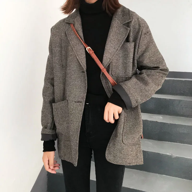 2019 женский осенний зимний Повседневный свободный винтажный блейзер с узором в