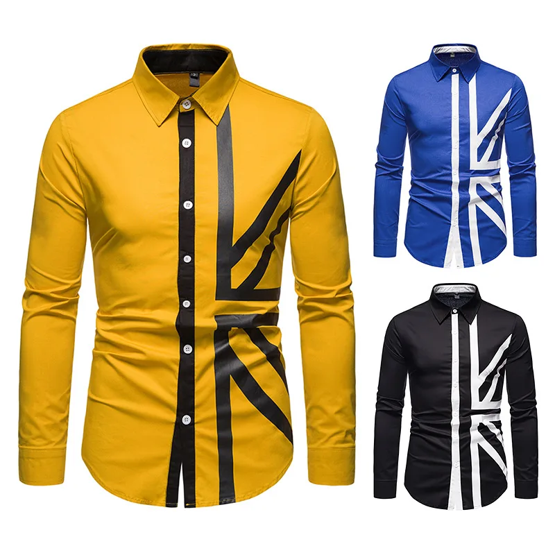 

Men's shirt, new European men's shirt, splicing long sleeve shirt, men's shirt, fashion shirt,