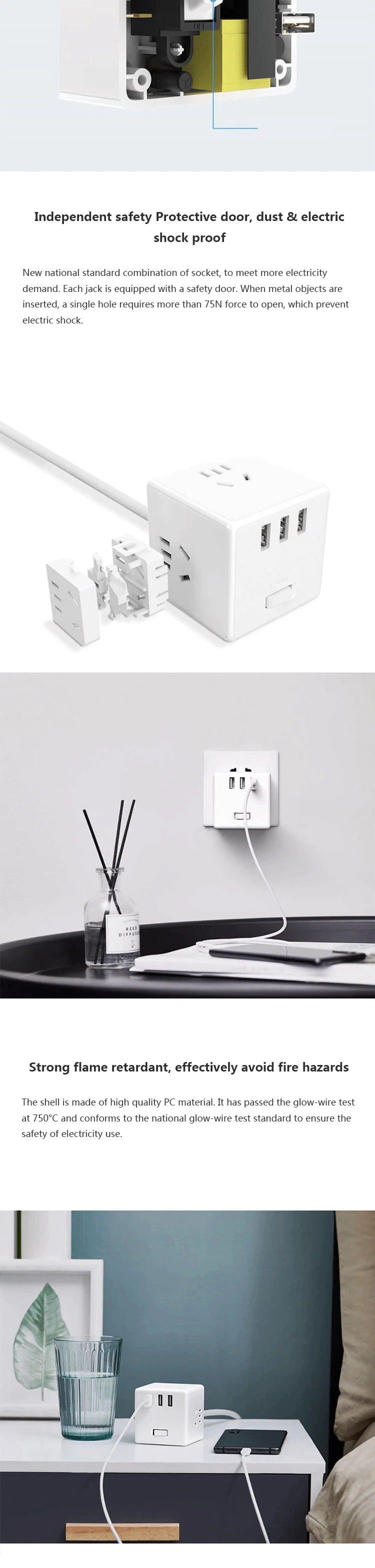 Xiaomi Mijia cube защита конвертера дизайн полосы 3USB разъем PD быстрое зарядное устройство plug-In power электрическая буксировочная доска