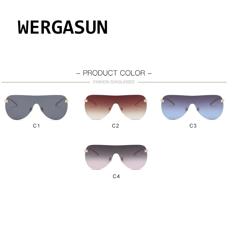 

WERGASUN 2020 Newest Design Oversized Rimless Sunglasses Women Luxury Brand Large Flat Top Sun Glasses Gradient Shades Glasses