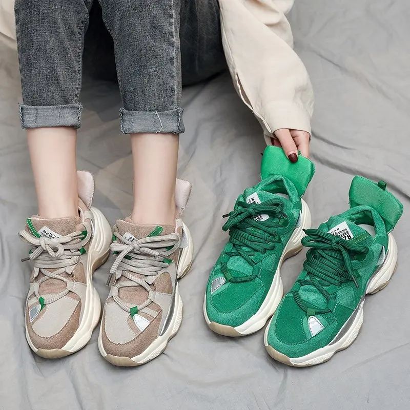 

Platform Sneakers Chunky Spring Autumn Shoes Vulcanized Sneakers For Women Female Lace Up Spring Women's Shoes