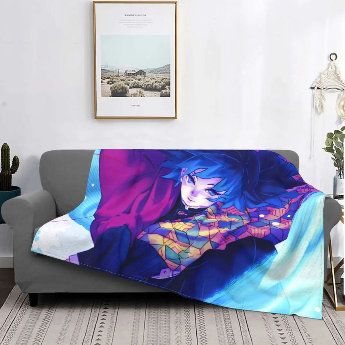 

Одеяло Giyu Tomioka из аниме «рассекающий демонов», зимнее плюшевое ультрамягкое флисовое покрывало, покрывало для дивана, бархатное покрывало для путешествий