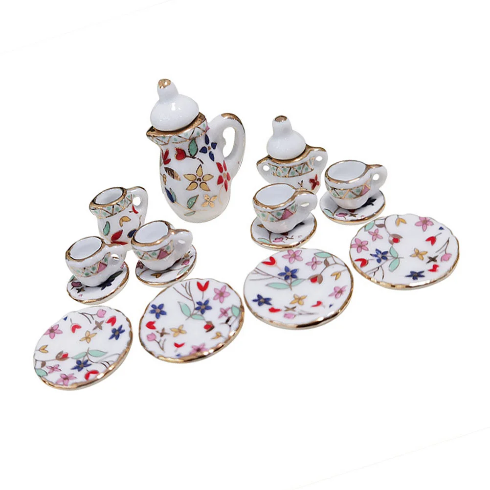 

1 Set/15pcs Ceramic Mini Tea Sets Toys Miniature Food Play Decor