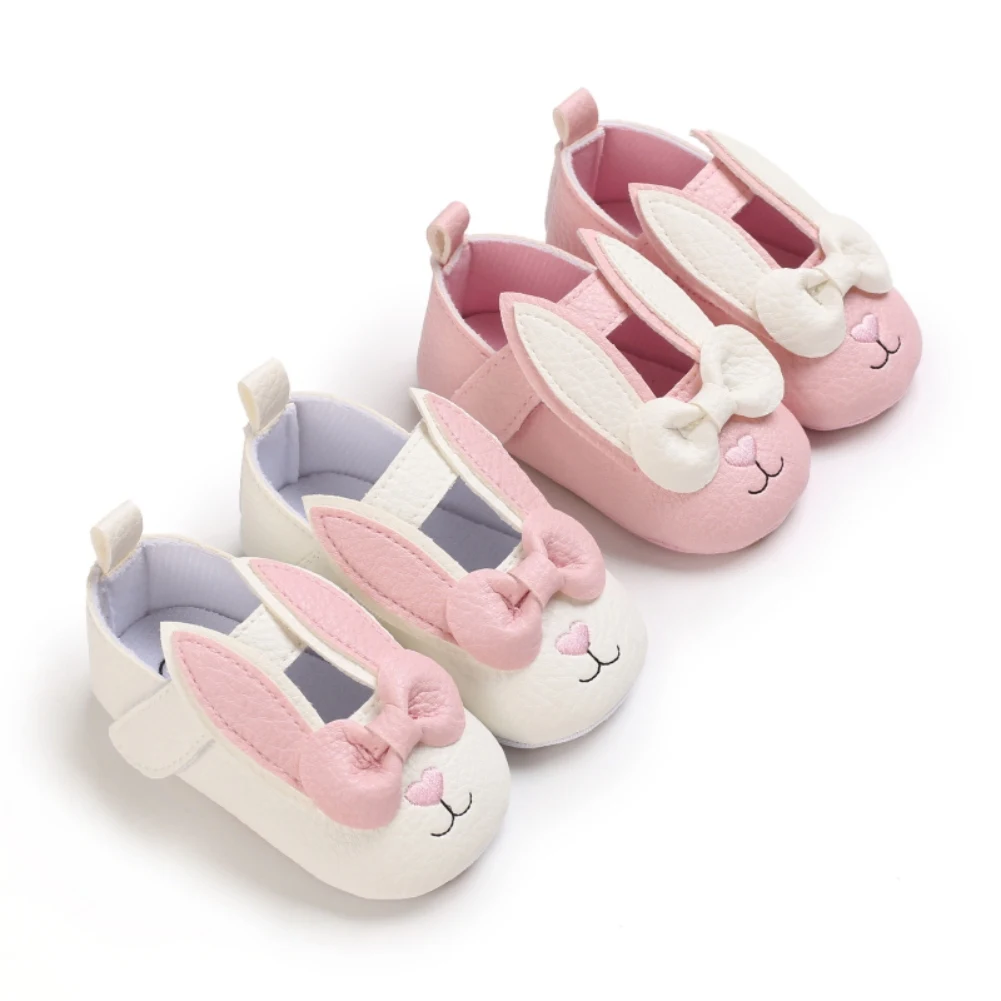 

Baby 0-18M Girls Mary Jane Shoes Infant Non-Slip Soft Sole Bunny Prewalkers PU Leather Princess Wedding First Walkers Boots