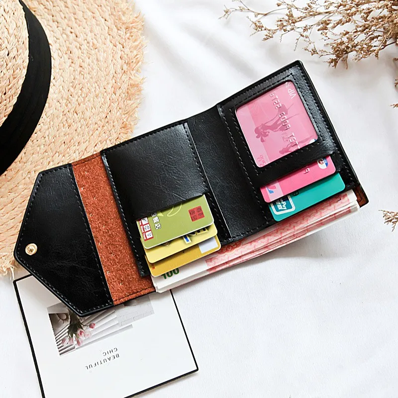 

Female Trend Solid Color Coin Purses Simple Rivet Short Fashion Wallet Women PU Leather High quality Card Holder Bolsa Feminina