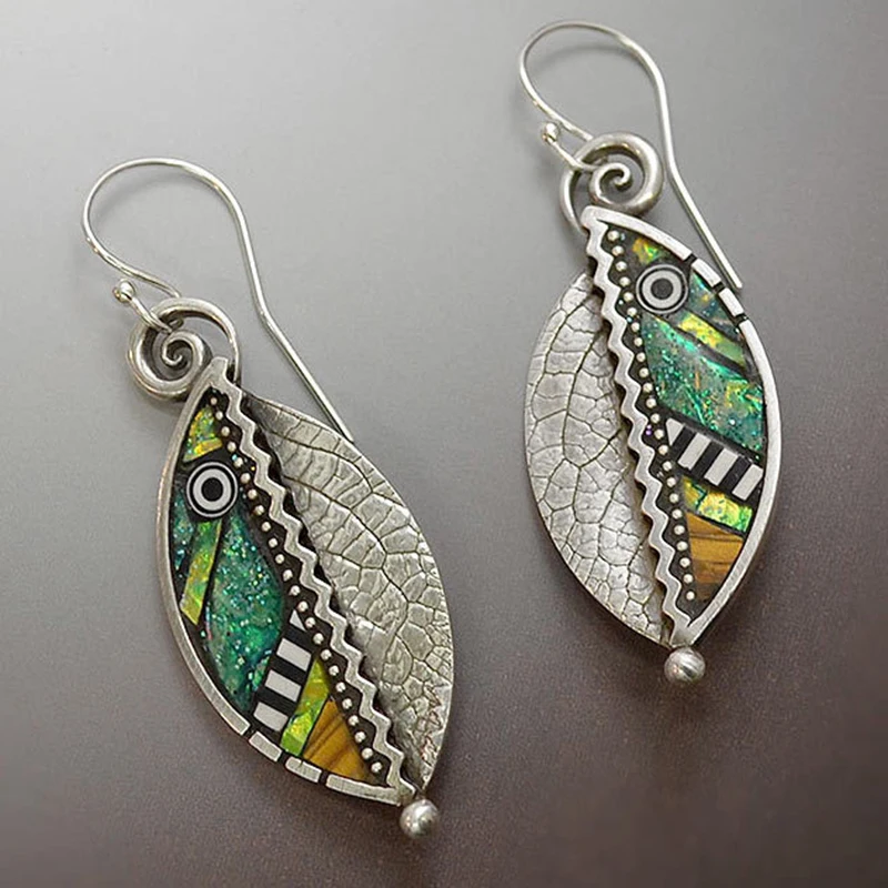 

Bohemian Painted Leaf Flower Blue Earrings for Women Tribal Jewelry Handmade Crystal Vintage Dangle Earring Pendientes