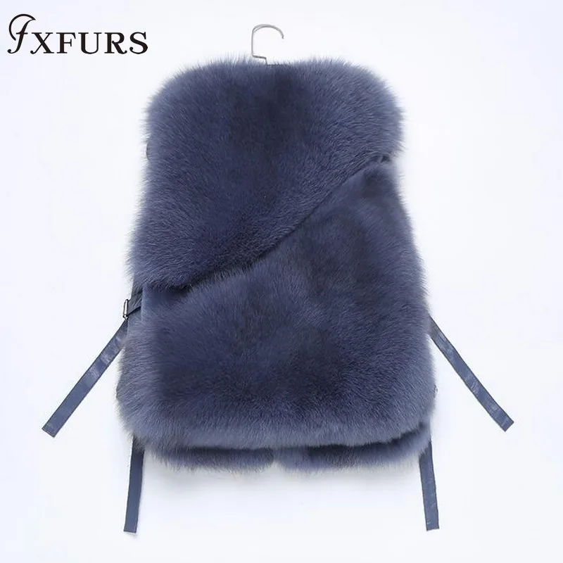 FXFURS женский жилет из натурального Лисьего меха, женский зимний Осенний жилет из натурального Лисьего меха, пальто, Модный женский жилет из натурального меха, женский жилет